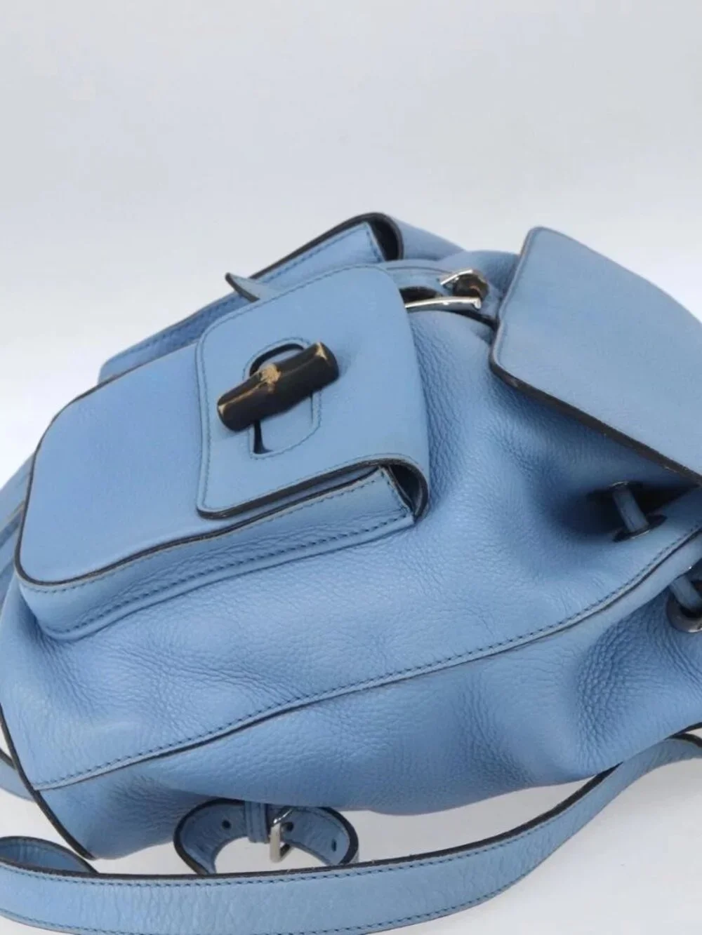 GUCCI Bamboo Backpack Leather Light Blue Silver 370833 Auth BA9273V